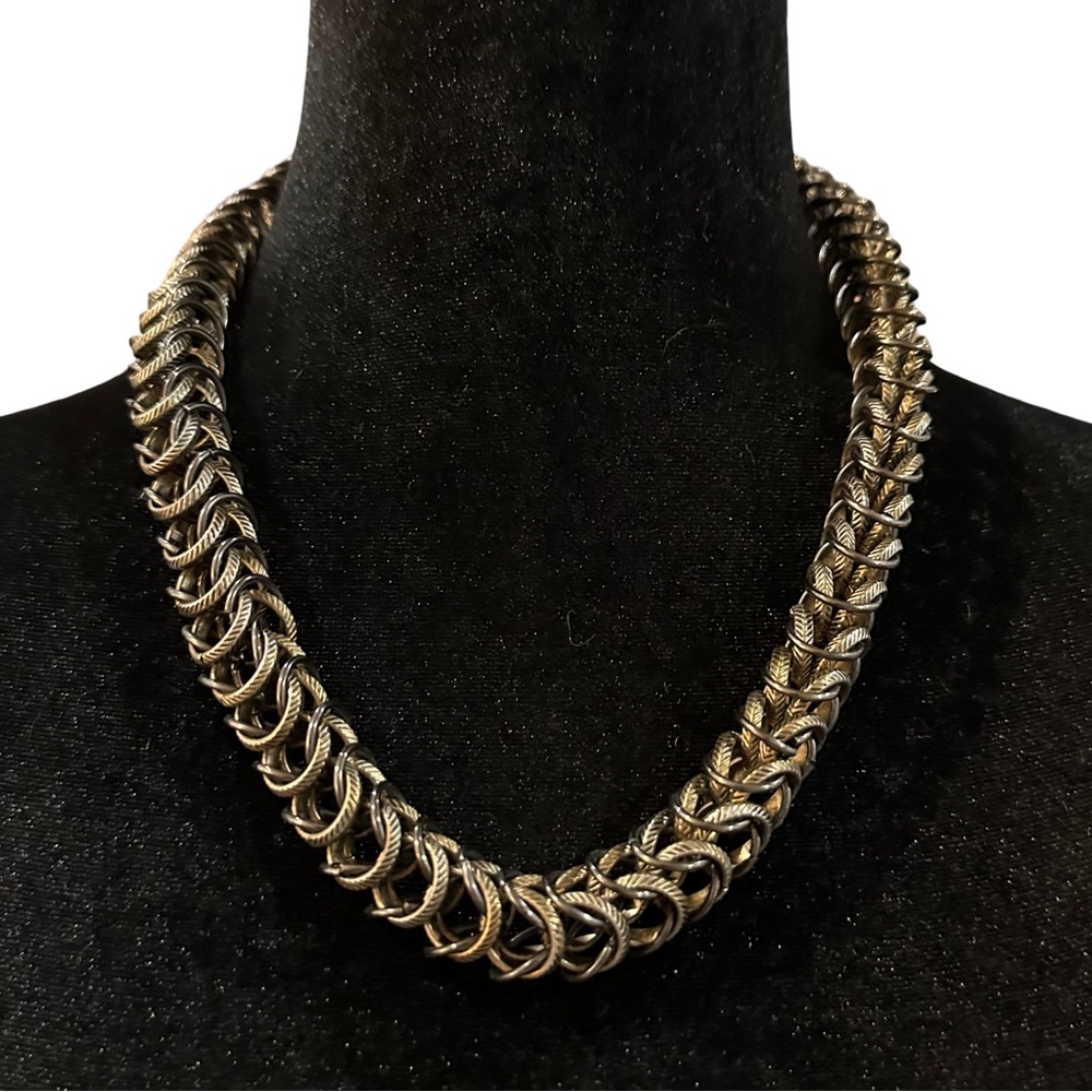 Natasha Couture Necklace Interwoven Metal Spine Like Style Adjustable Length